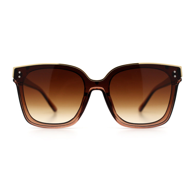 Womens Boyfriend Metal Brow Trim Inset Lens Horn Rim Plastic Fashion Sunglasses
