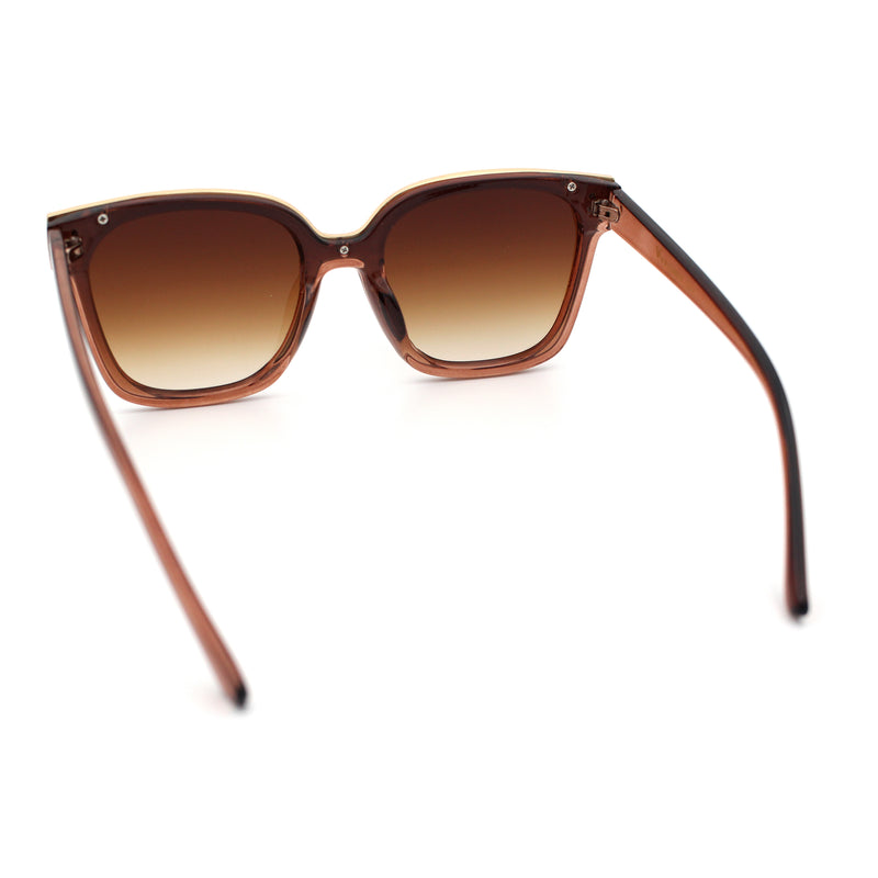 Womens Boyfriend Metal Brow Trim Inset Lens Horn Rim Plastic Fashion Sunglasses