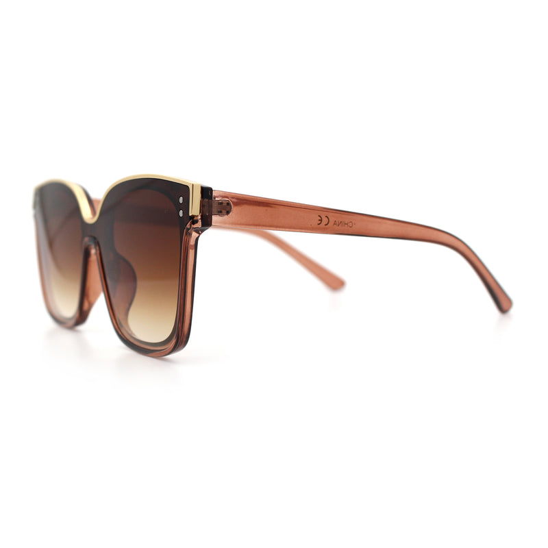 Womens Boyfriend Metal Brow Trim Inset Lens Horn Rim Plastic Fashion Sunglasses