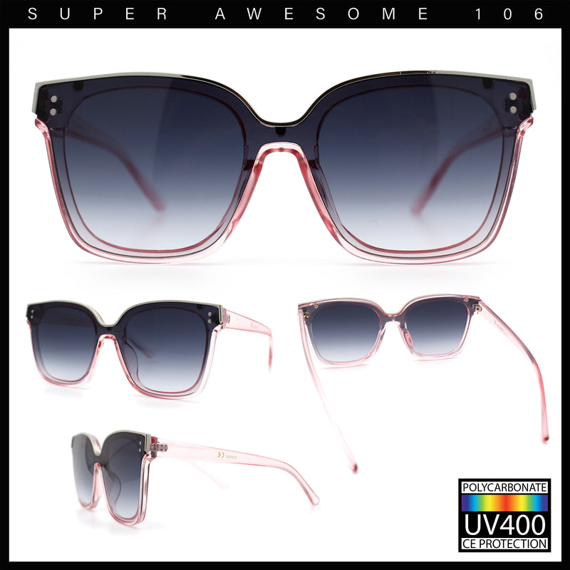 Womens Boyfriend Metal Brow Trim Inset Lens Horn Rim Plastic Fashion Sunglasses