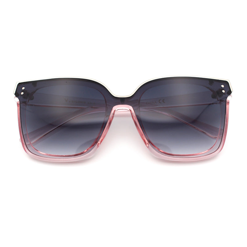 Womens Boyfriend Metal Brow Trim Inset Lens Horn Rim Plastic Fashion Sunglasses