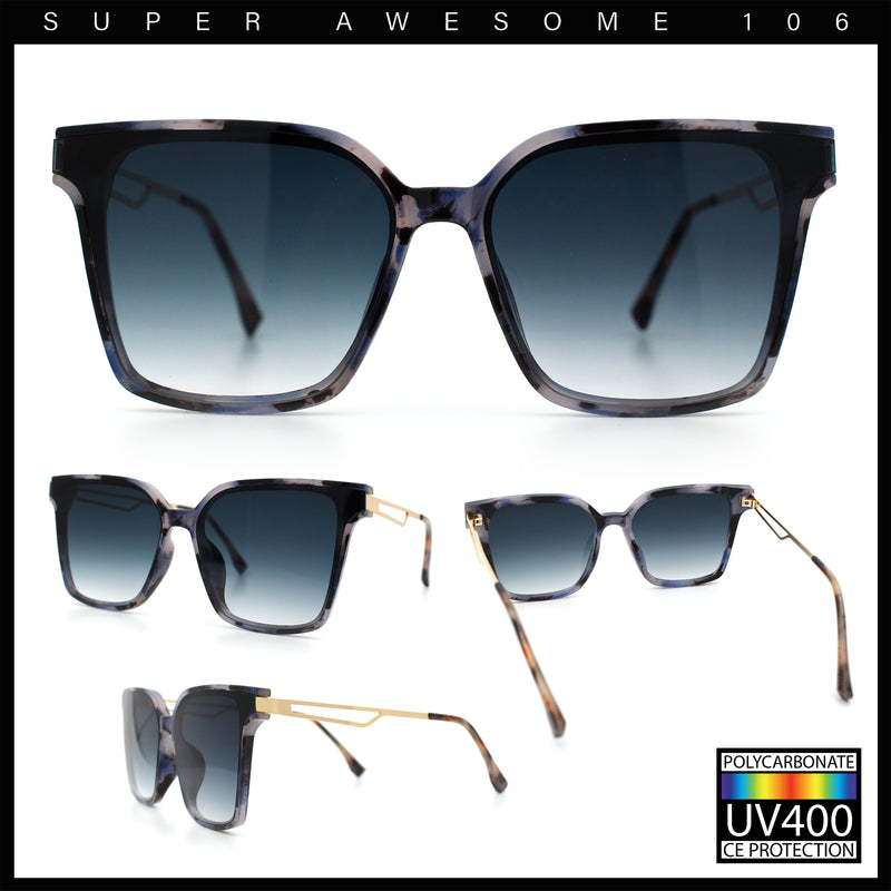 Womens Luxury Designer Inset Lens Metal Arm Horn Rim Plastic Fashion Sunglasses