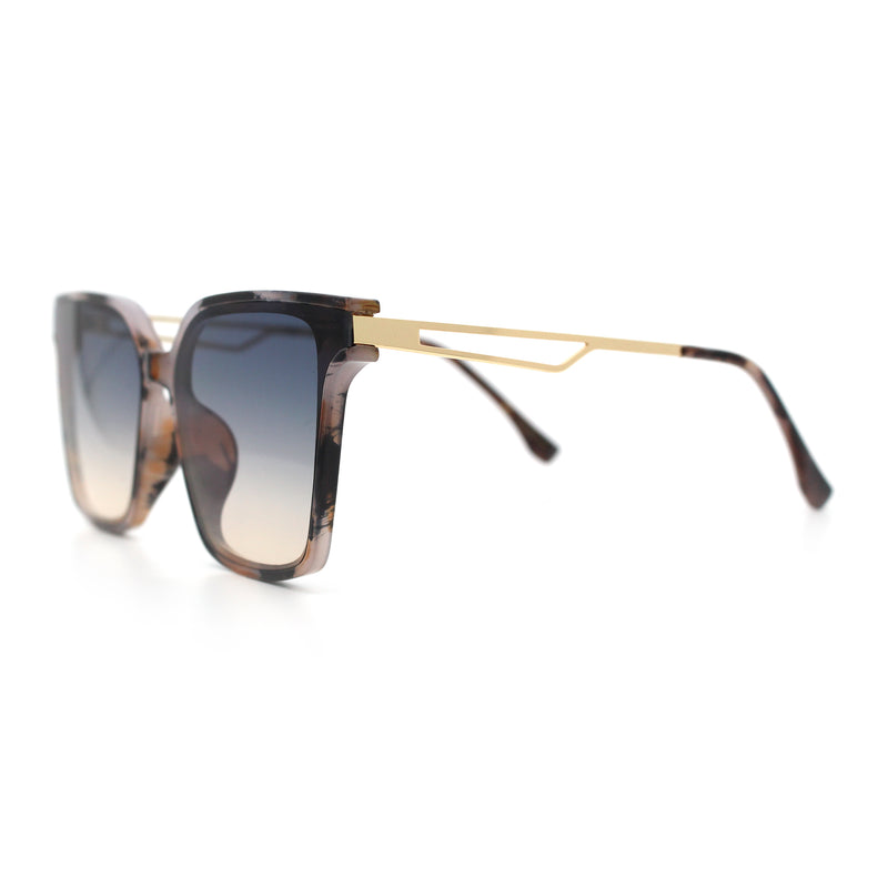 Womens Luxury Designer Inset Lens Metal Arm Horn Rim Plastic Fashion Sunglasses