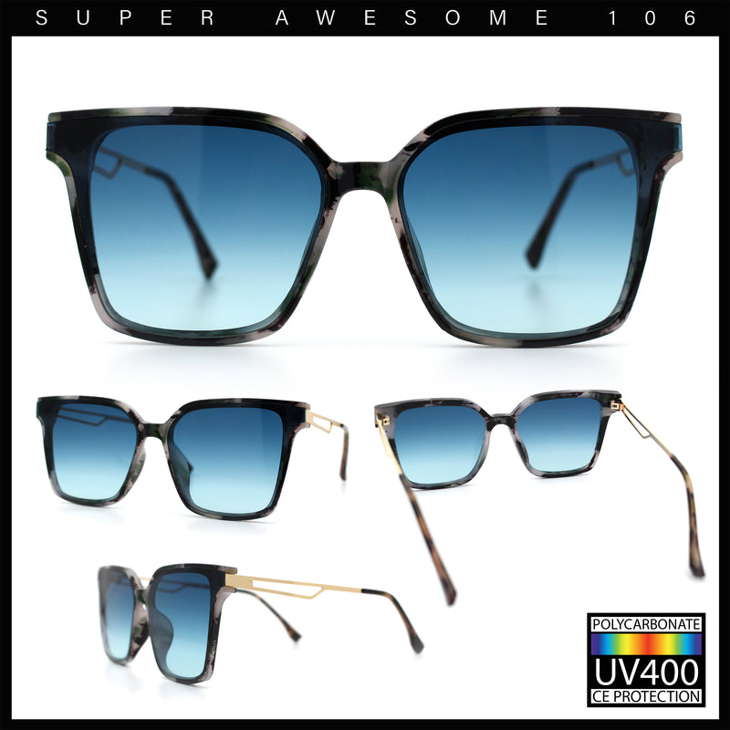 Womens Luxury Designer Inset Lens Metal Arm Horn Rim Plastic Fashion Sunglasses