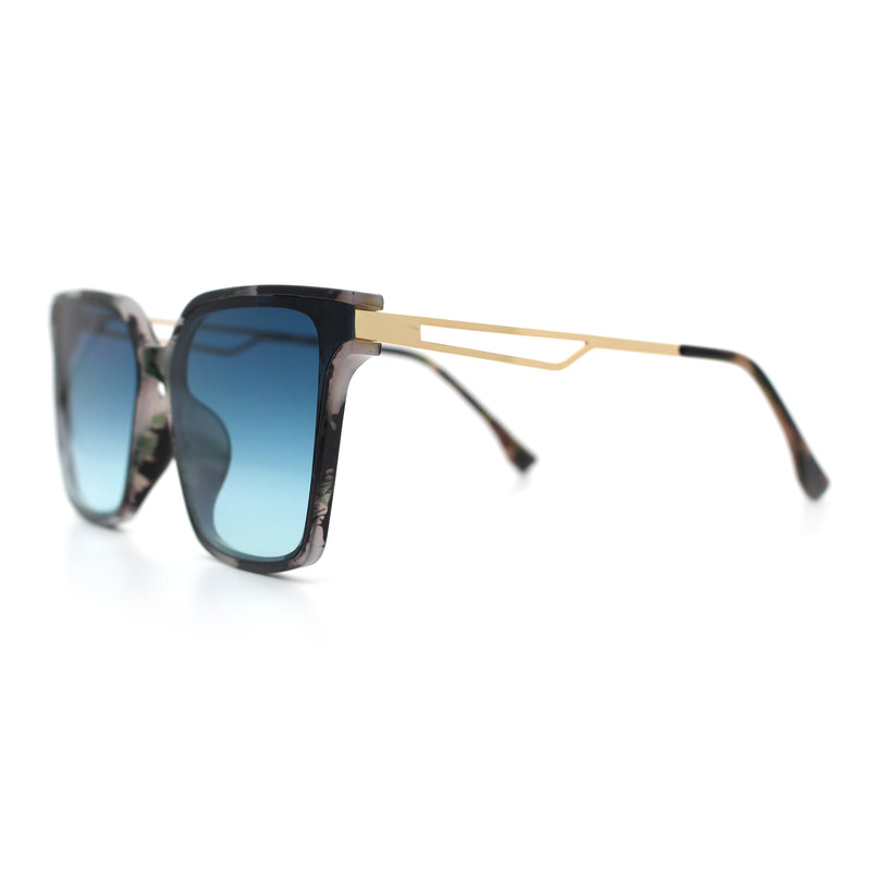 Womens Luxury Designer Inset Lens Metal Arm Horn Rim Plastic Fashion Sunglasses