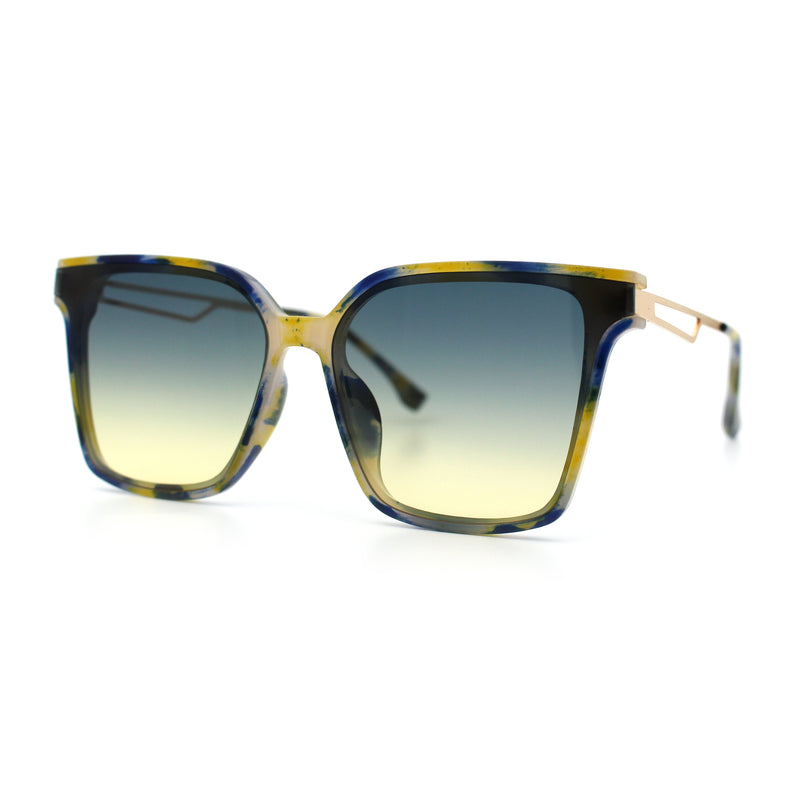 Womens Luxury Designer Inset Lens Metal Arm Horn Rim Plastic Fashion Sunglasses