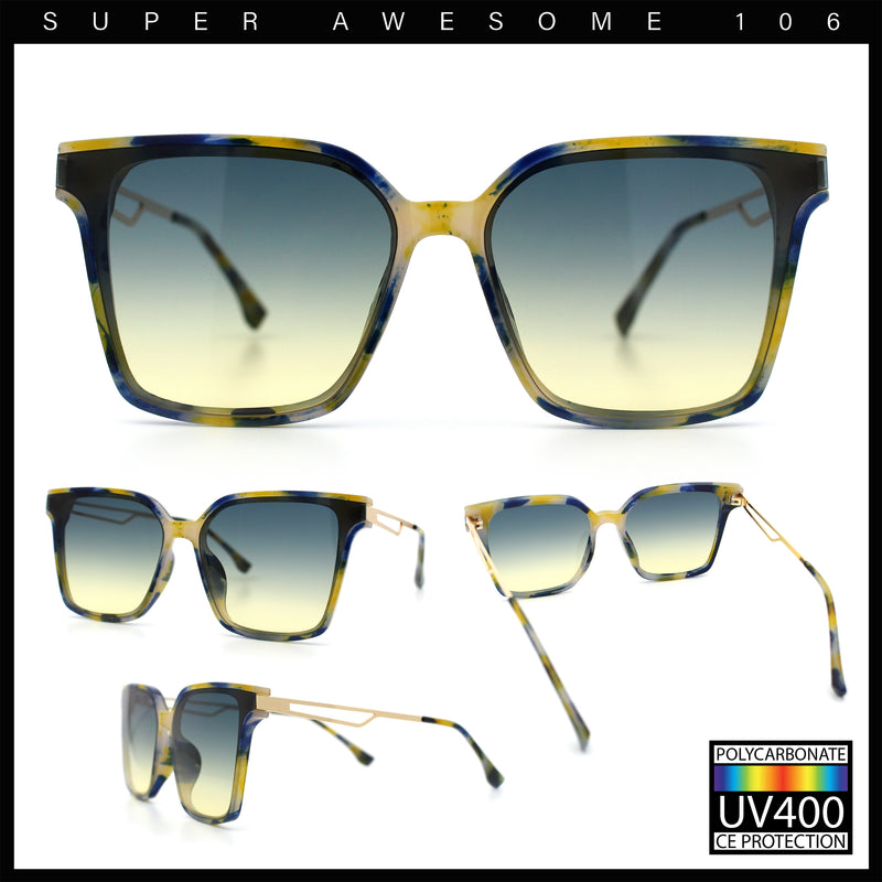 Womens Luxury Designer Inset Lens Metal Arm Horn Rim Plastic Fashion Sunglasses