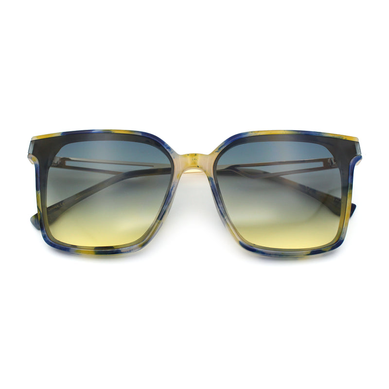 Womens Luxury Designer Inset Lens Metal Arm Horn Rim Plastic Fashion Sunglasses