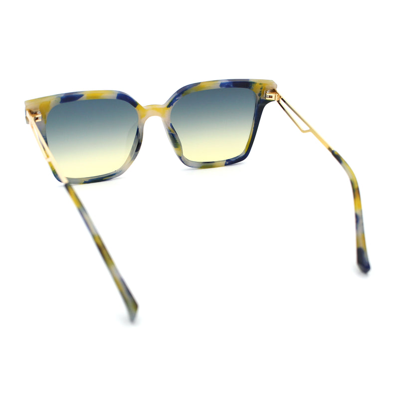 Womens Luxury Designer Inset Lens Metal Arm Horn Rim Plastic Fashion Sunglasses