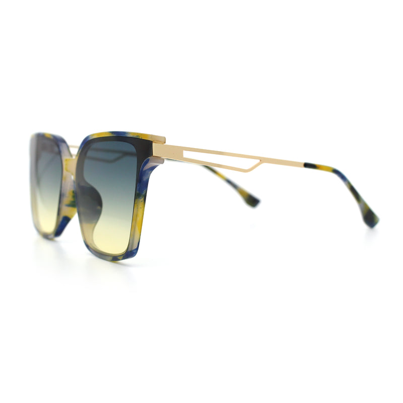 Womens Luxury Designer Inset Lens Metal Arm Horn Rim Plastic Fashion Sunglasses