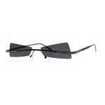 Womens Avant Garde Jewel Rhinestone Cross Bar Metal Rimless Rectangle Sunglasses
