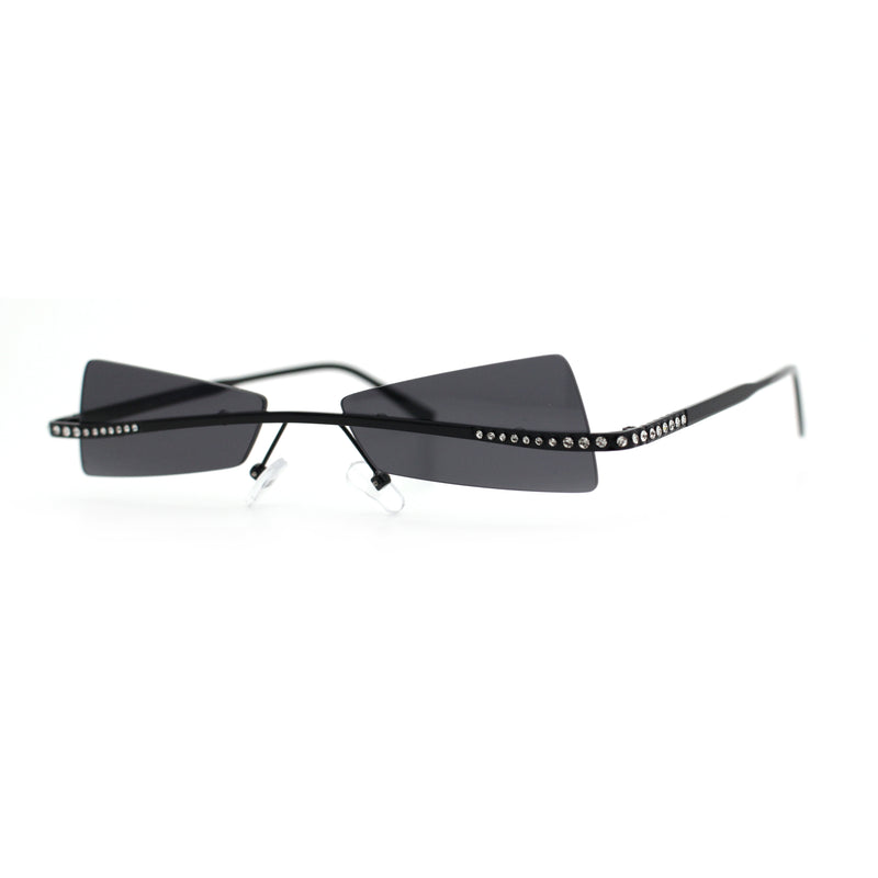 Womens Avant Garde Jewel Rhinestone Cross Bar Metal Rimless Rectangle Sunglasses