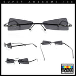 Womens Avant Garde Jewel Rhinestone Cross Bar Metal Rimless Rectangle Sunglasses