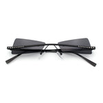 Womens Avant Garde Jewel Rhinestone Cross Bar Metal Rimless Rectangle Sunglasses
