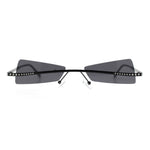 Womens Avant Garde Jewel Rhinestone Cross Bar Metal Rimless Rectangle Sunglasses