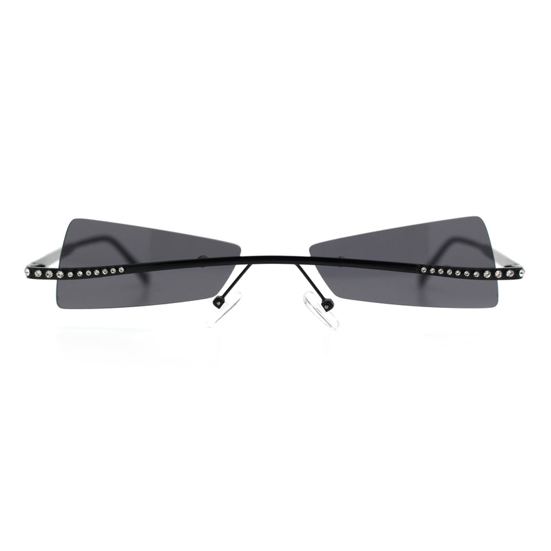 Womens Avant Garde Jewel Rhinestone Cross Bar Metal Rimless Rectangle Sunglasses