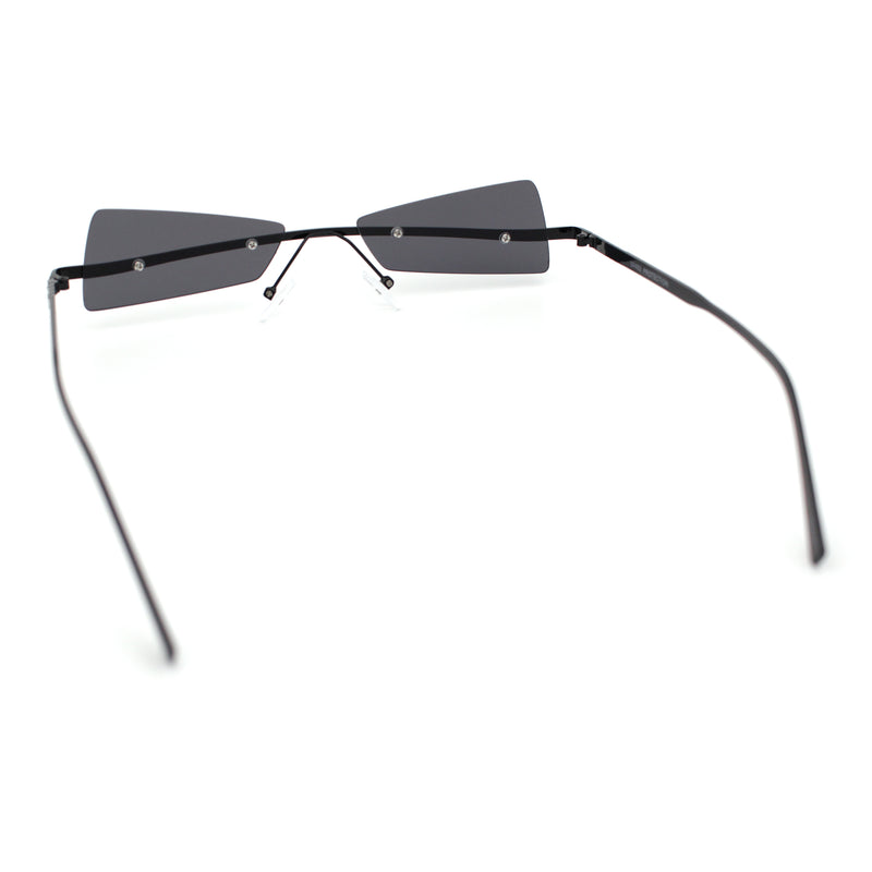 Womens Avant Garde Jewel Rhinestone Cross Bar Metal Rimless Rectangle Sunglasses