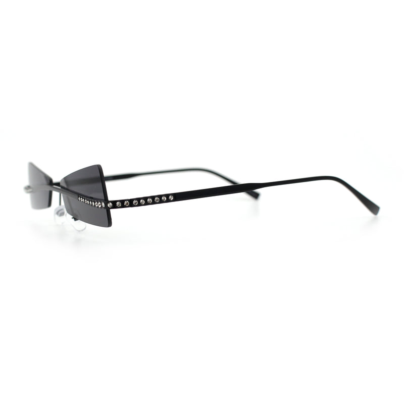 Womens Avant Garde Jewel Rhinestone Cross Bar Metal Rimless Rectangle Sunglasses