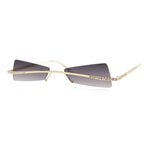 Womens Avant Garde Jewel Rhinestone Cross Bar Metal Rimless Rectangle Sunglasses
