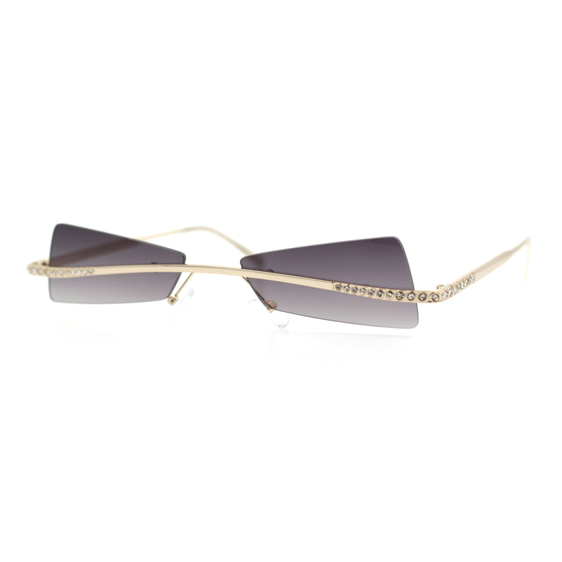 Womens Avant Garde Jewel Rhinestone Cross Bar Metal Rimless Rectangle Sunglasses