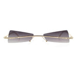Womens Avant Garde Jewel Rhinestone Cross Bar Metal Rimless Rectangle Sunglasses