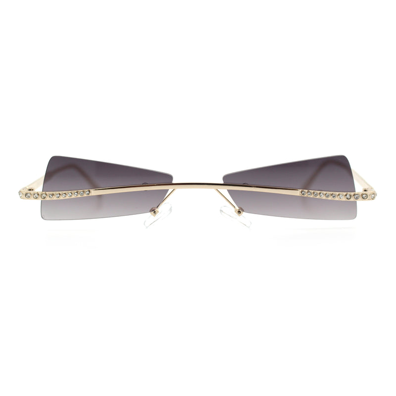 Womens Avant Garde Jewel Rhinestone Cross Bar Metal Rimless Rectangle Sunglasses