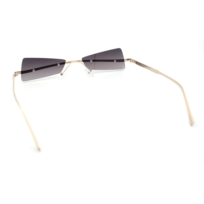 Womens Avant Garde Jewel Rhinestone Cross Bar Metal Rimless Rectangle Sunglasses