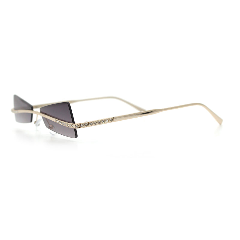 Womens Avant Garde Jewel Rhinestone Cross Bar Metal Rimless Rectangle Sunglasses