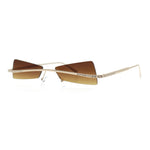 Womens Avant Garde Jewel Rhinestone Cross Bar Metal Rimless Rectangle Sunglasses