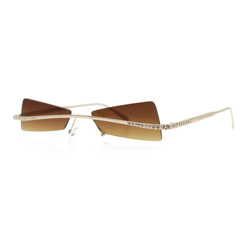 Womens Avant Garde Jewel Rhinestone Cross Bar Metal Rimless Rectangle Sunglasses