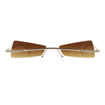 Womens Avant Garde Jewel Rhinestone Cross Bar Metal Rimless Rectangle Sunglasses