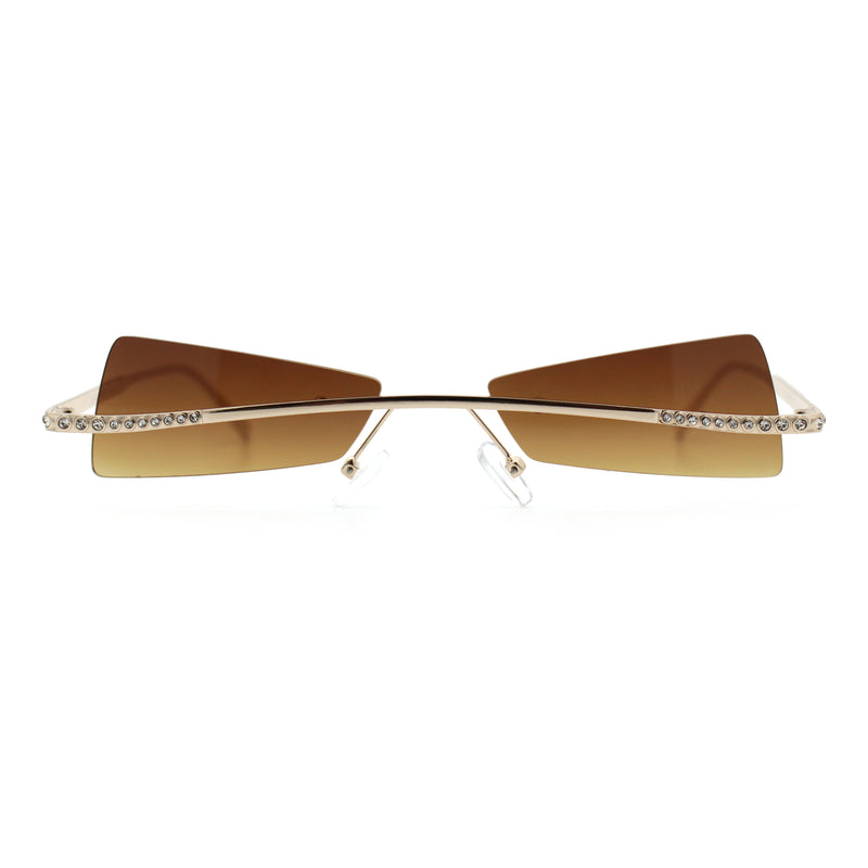 Womens Avant Garde Jewel Rhinestone Cross Bar Metal Rimless Rectangle Sunglasses