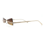 Womens Avant Garde Jewel Rhinestone Cross Bar Metal Rimless Rectangle Sunglasses