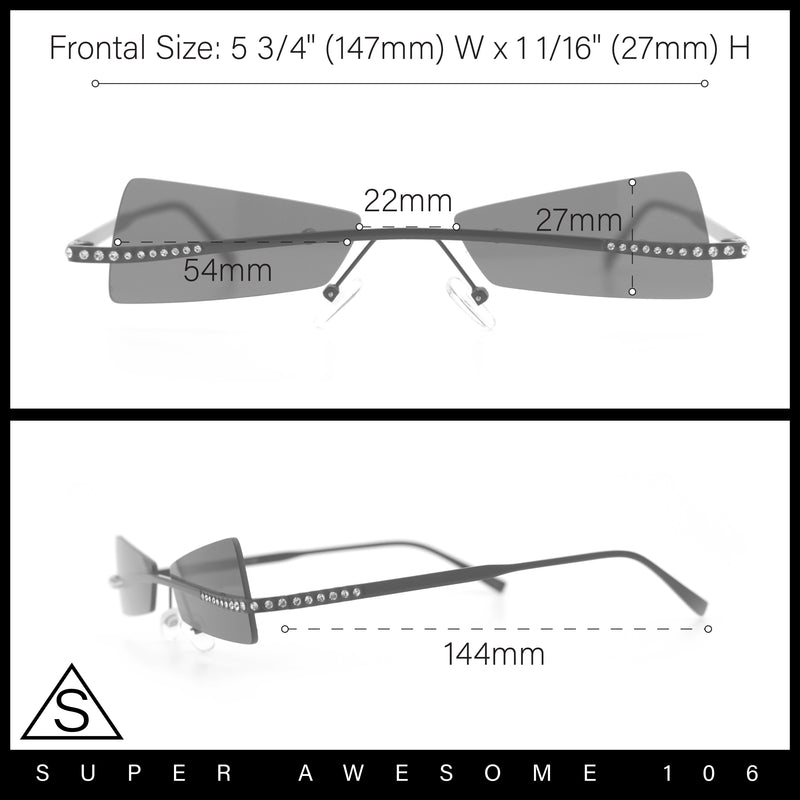 Womens Avant Garde Jewel Rhinestone Cross Bar Metal Rimless Rectangle Sunglasses