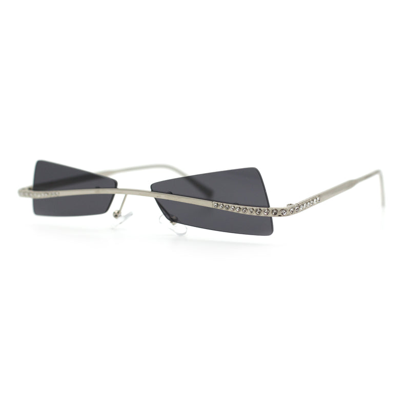 Womens Avant Garde Jewel Rhinestone Cross Bar Metal Rimless Rectangle Sunglasses