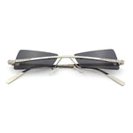 Womens Avant Garde Jewel Rhinestone Cross Bar Metal Rimless Rectangle Sunglasses