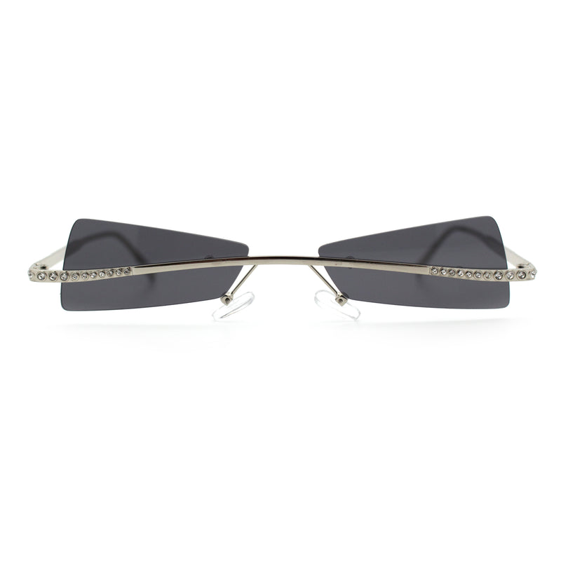 Womens Avant Garde Jewel Rhinestone Cross Bar Metal Rimless Rectangle Sunglasses