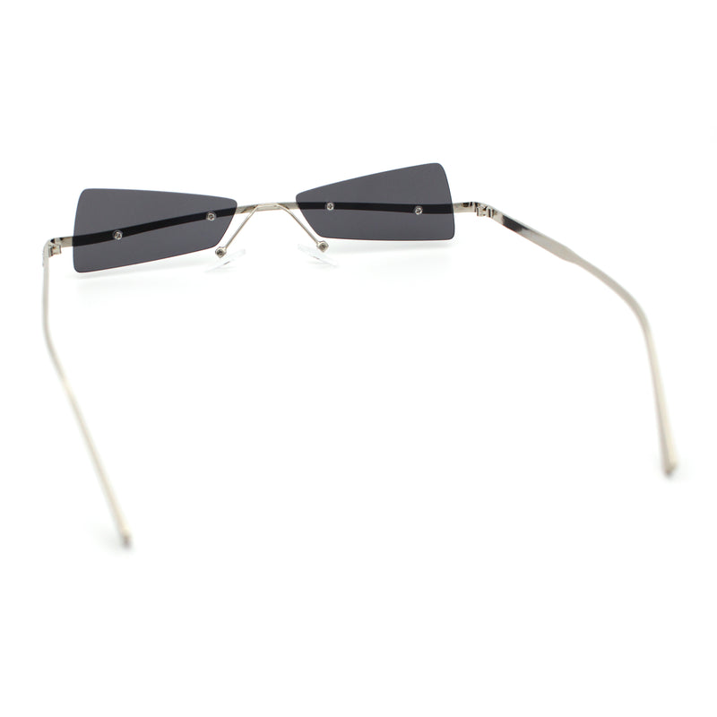 Womens Avant Garde Jewel Rhinestone Cross Bar Metal Rimless Rectangle Sunglasses