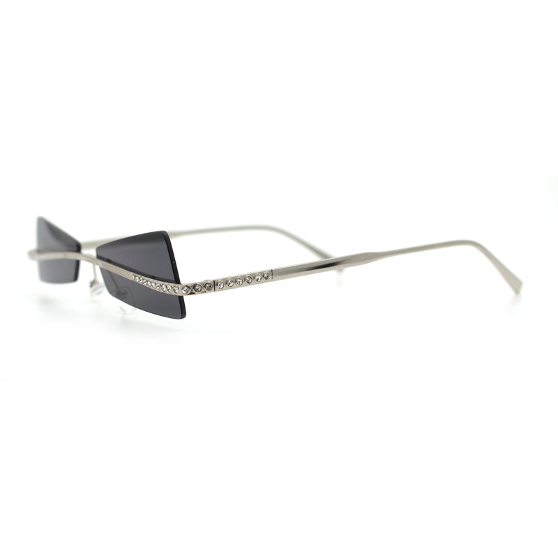 Womens Avant Garde Jewel Rhinestone Cross Bar Metal Rimless Rectangle Sunglasses