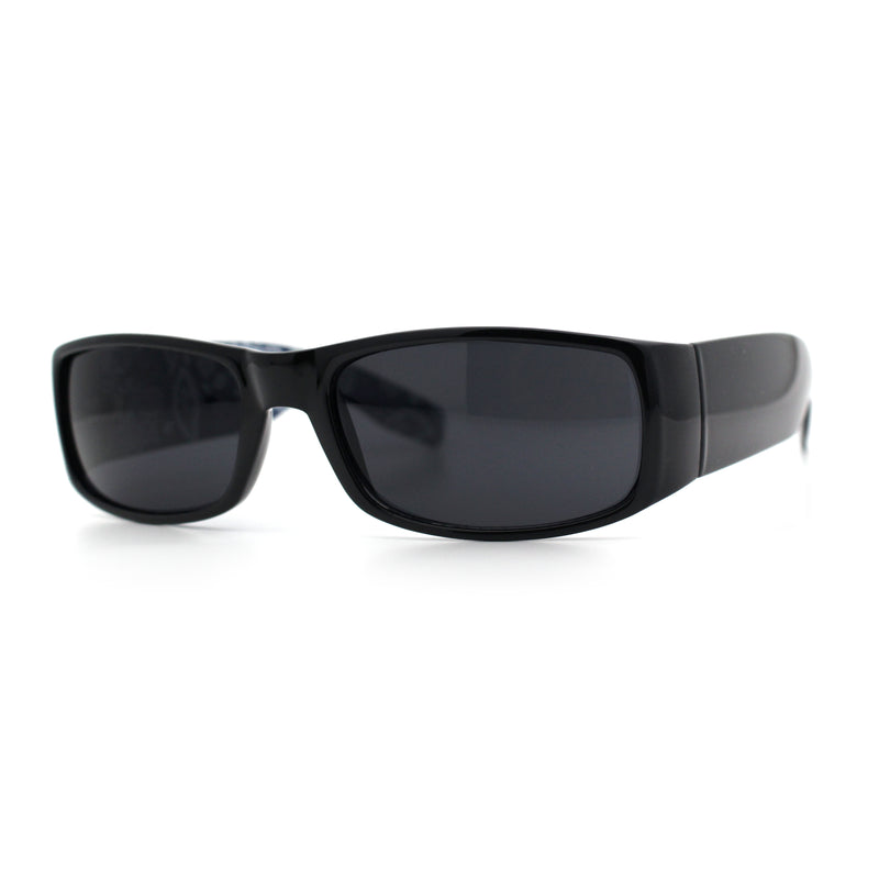 Mens Narrow Rectangle Cholo Gangster All Black Plastic Sunglasses