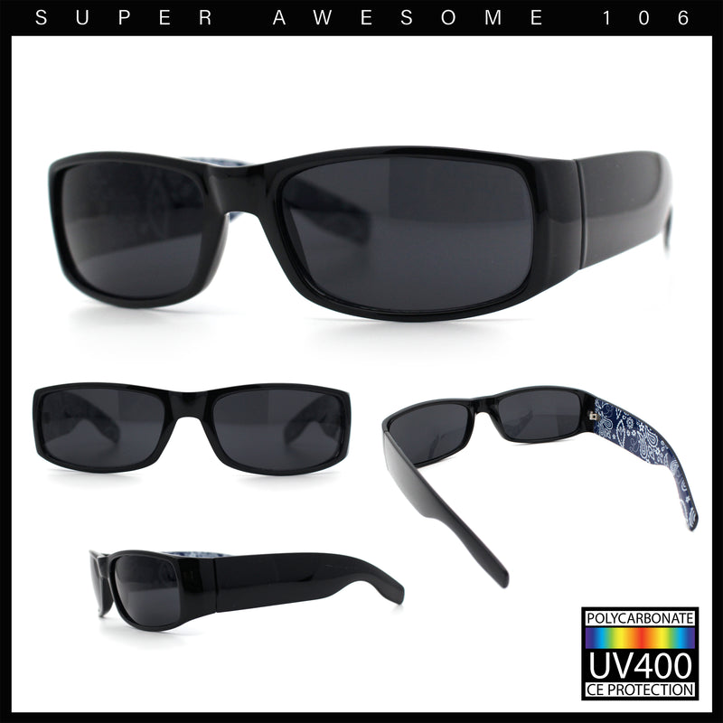 Mens Narrow Rectangle Cholo Gangster All Black Plastic Sunglasses