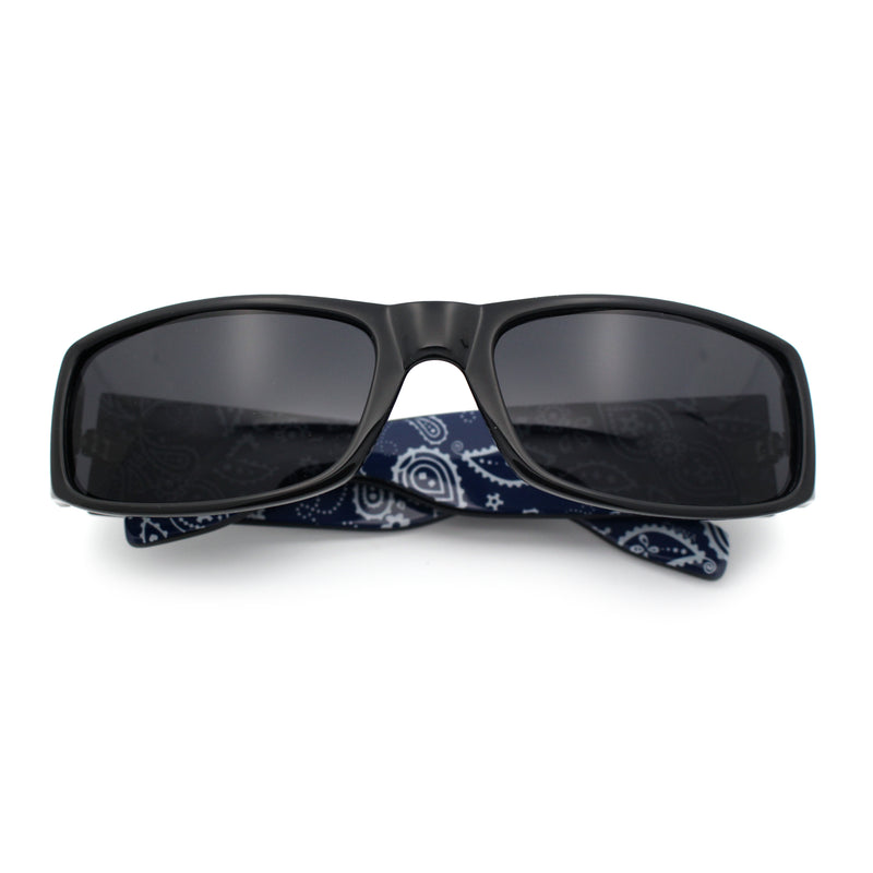 Mens Narrow Rectangle Cholo Gangster All Black Plastic Sunglasses