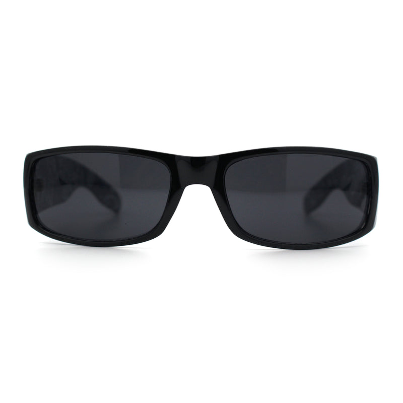 Mens Narrow Rectangle Cholo Gangster All Black Plastic Sunglasses