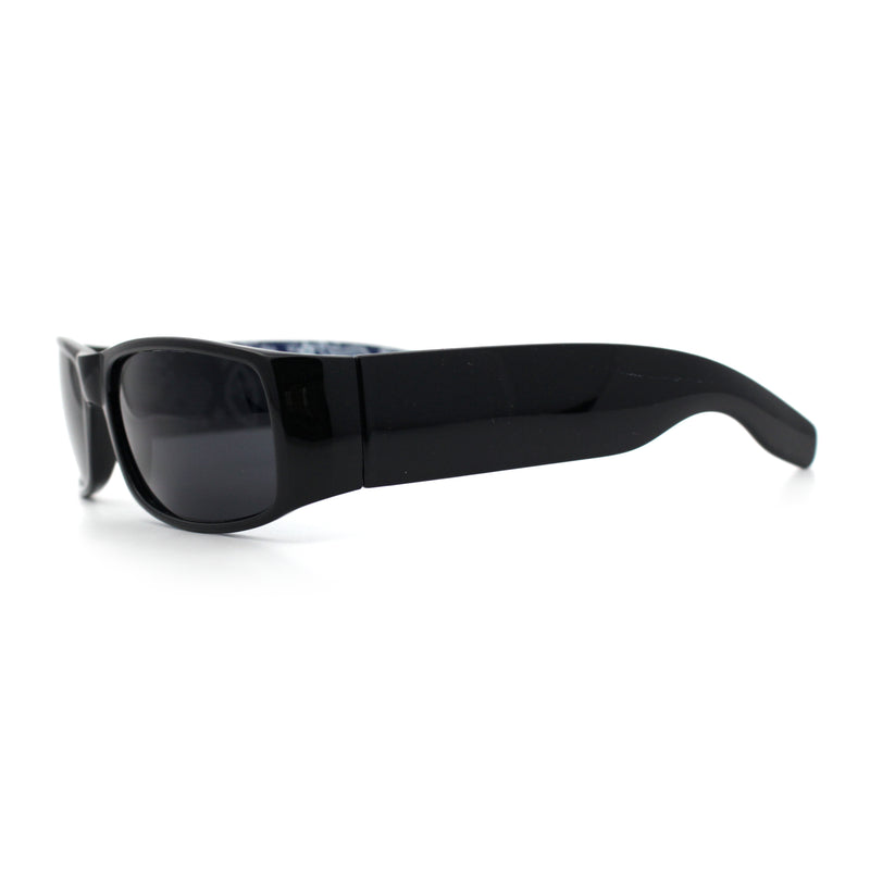 Mens Narrow Rectangle Cholo Gangster All Black Plastic Sunglasses