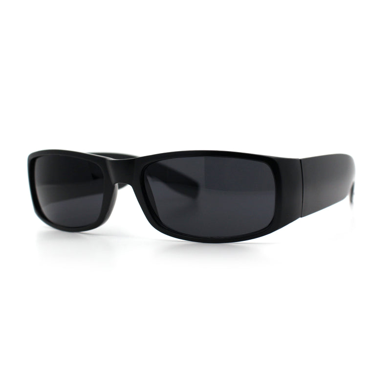 Mens Narrow Rectangle Cholo Gangster All Black Plastic Sunglasses