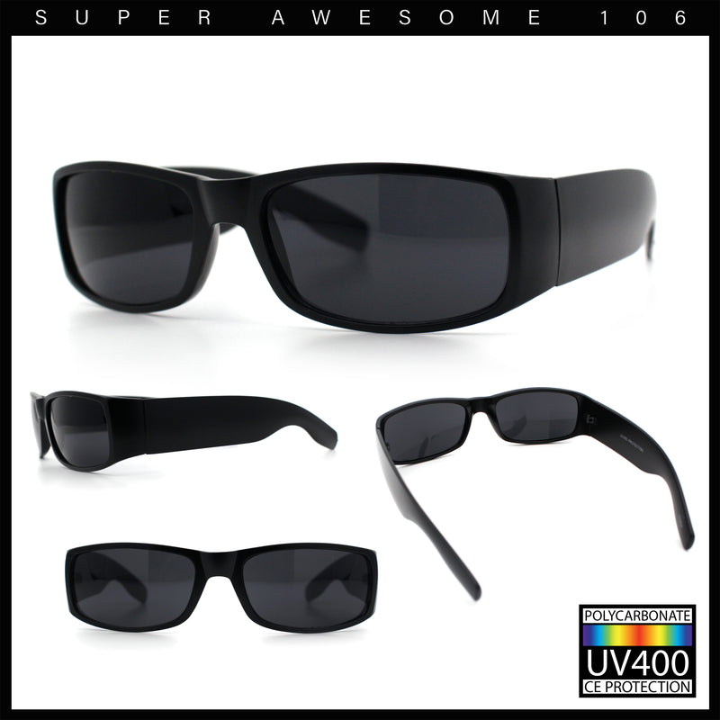 Mens Narrow Rectangle Cholo Gangster All Black Plastic Sunglasses