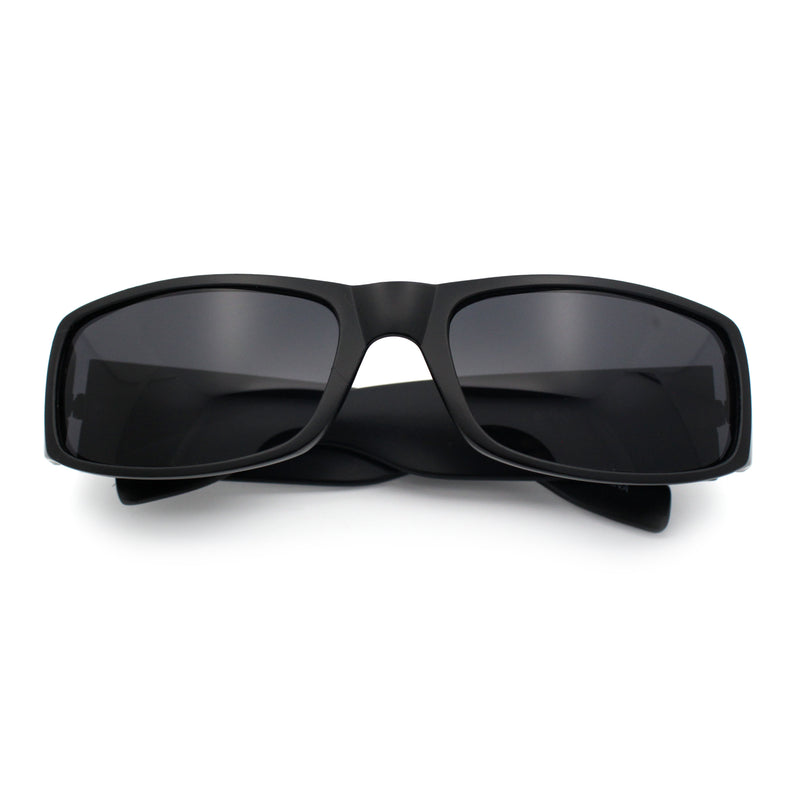 Mens Narrow Rectangle Cholo Gangster All Black Plastic Sunglasses