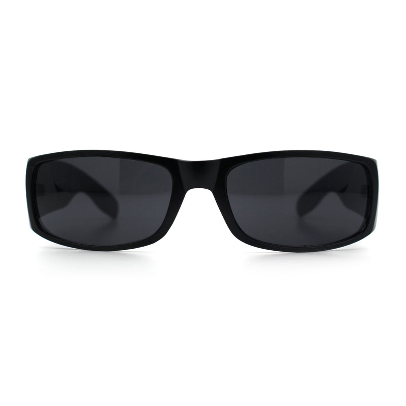Mens Narrow Rectangle Cholo Gangster All Black Plastic Sunglasses