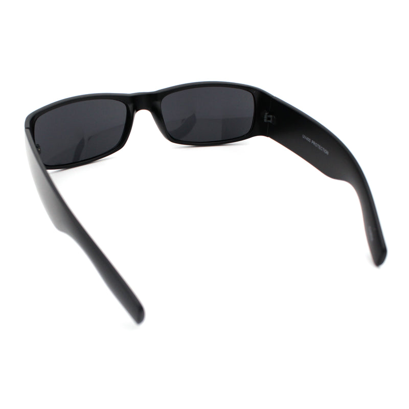 Mens Narrow Rectangle Cholo Gangster All Black Plastic Sunglasses