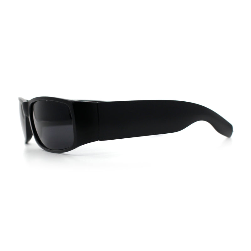 Mens Narrow Rectangle Cholo Gangster All Black Plastic Sunglasses